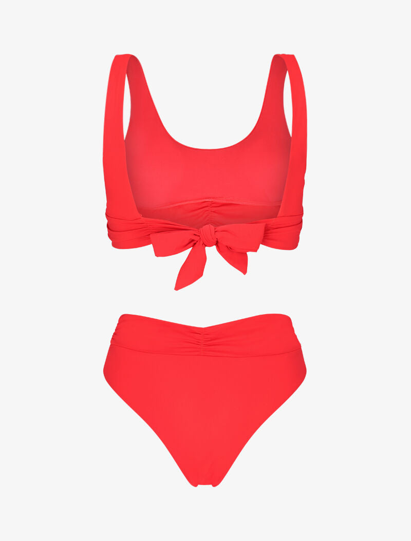 Bikini brassière à effet plissé - corail - 2