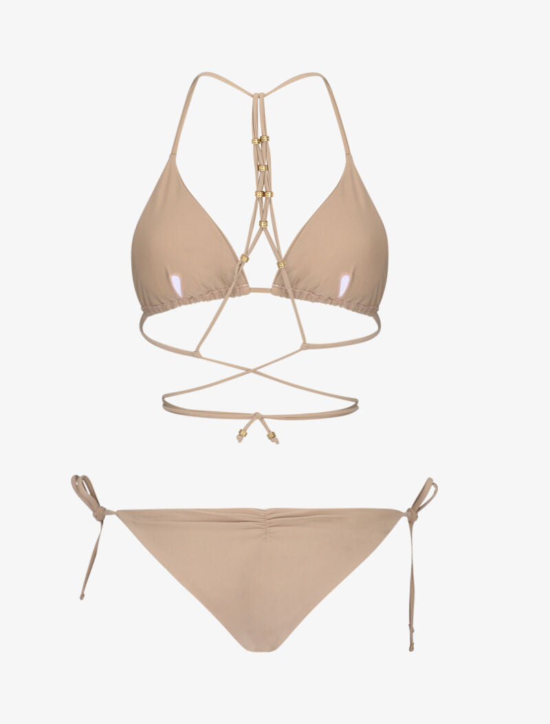 Bikini triangle à détail bijoux - taupe - 2
