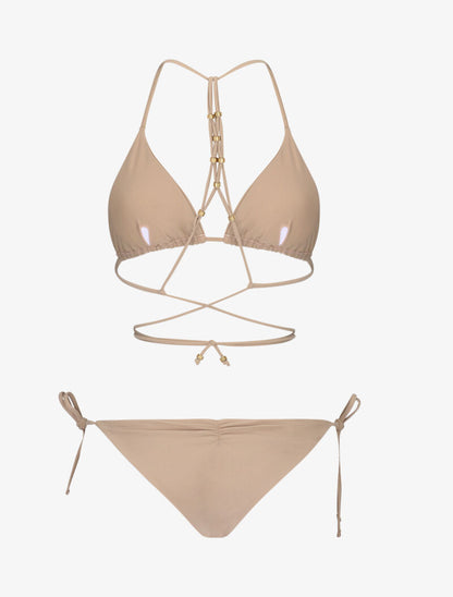 Bikini triangle à détail bijoux - taupe - 2
