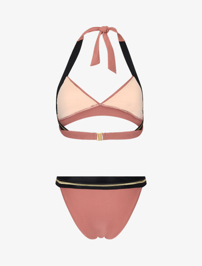Bikini triangle à bandes dorées - vieux rose - 2