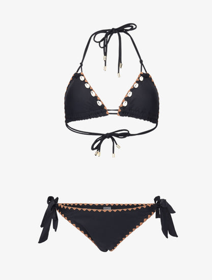 Bikini triangle empiécé coquillages - noir - 3