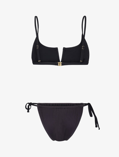 Bikini brassière côtelé à échancrure en V - noir - 2