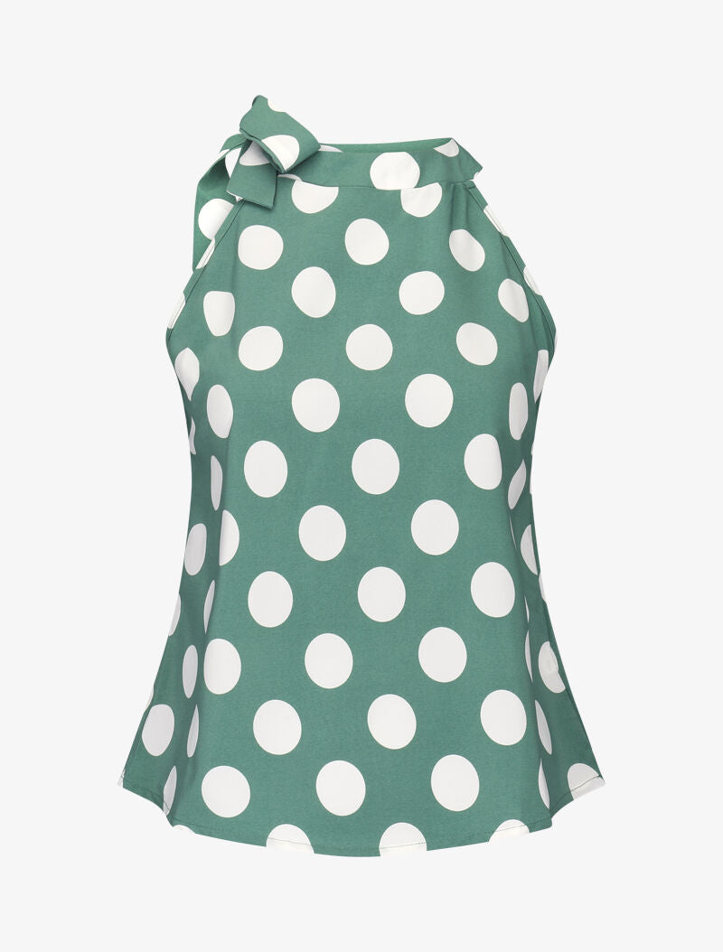 Top à pois avec col à nouer - vert - 2