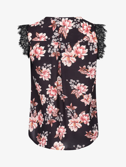 Blouse transparente à encolure V à plis - noir - 2