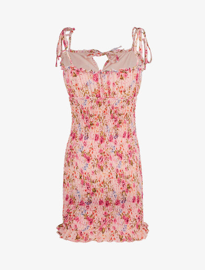 Robe élastiquée imprimé fleuri - rose - 3