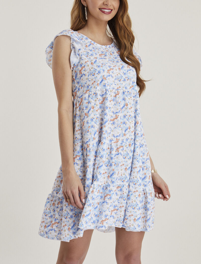 Robe trapèze à épaules volantées - bleu - 1