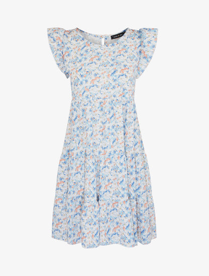 Robe trapèze à épaules volantées - bleu - 2