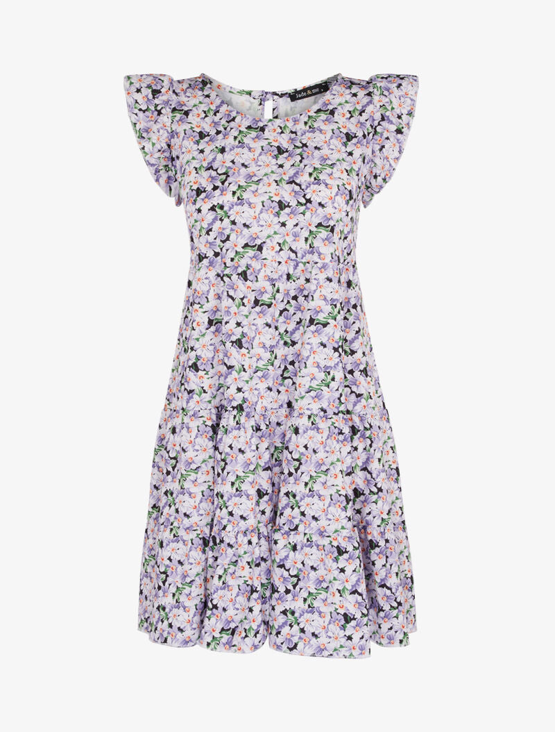 Robe trapèze à épaules volantées - violet - 1