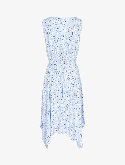 Robe fleurie à bas asymétrique - bleu ciel - 2