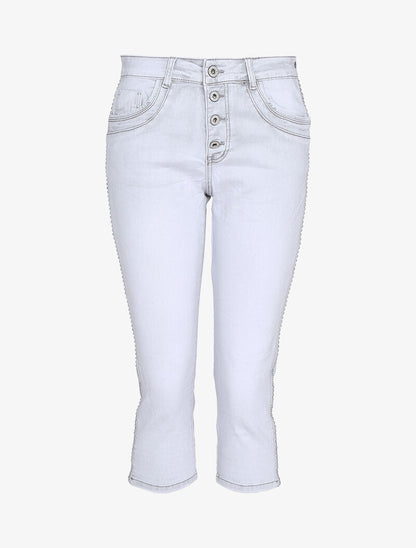 Pantacourt à bandes ornées de billes - gris clair - 3