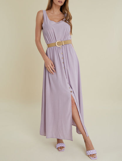 Robe longue à boutons décoratifs - lilas - 1