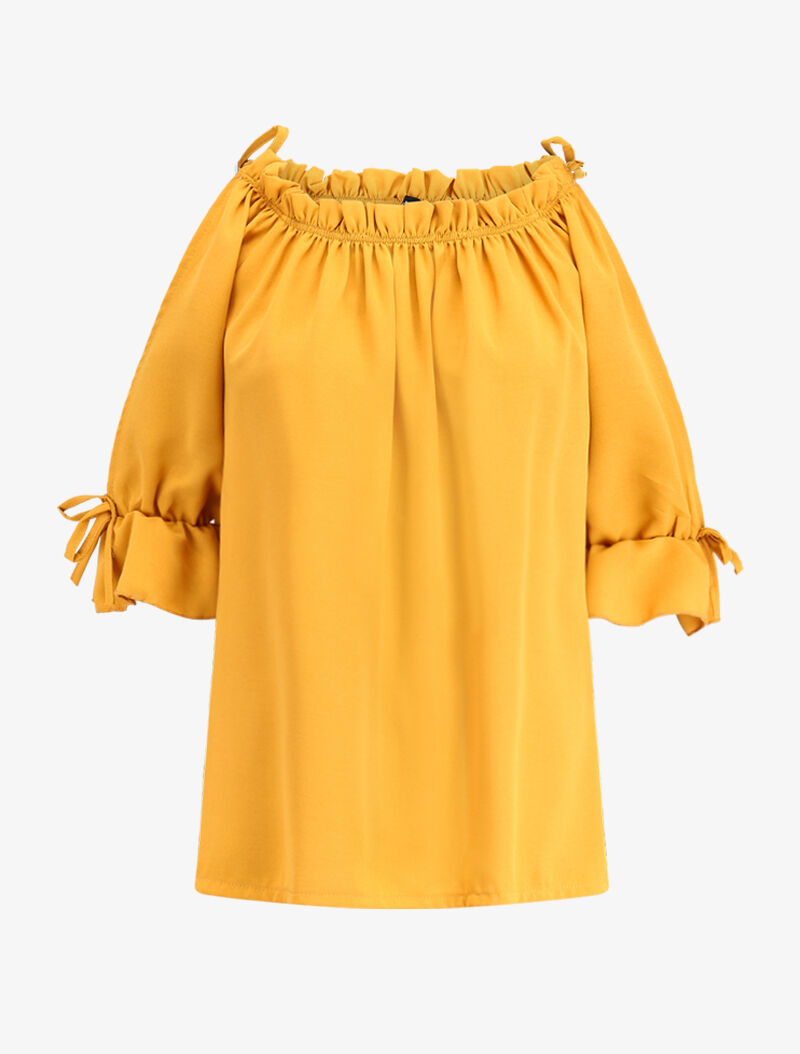 Top volanté épaules nues - jaune - 1