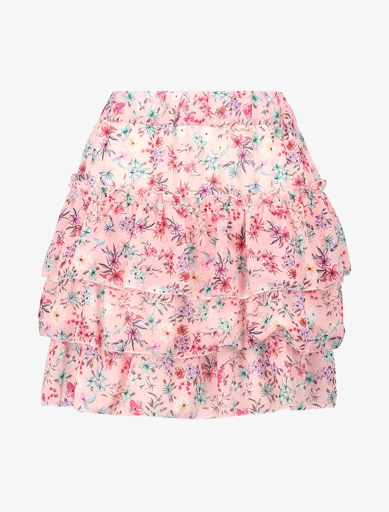 Mini jupe volantée à imprimé floral - rose - 1