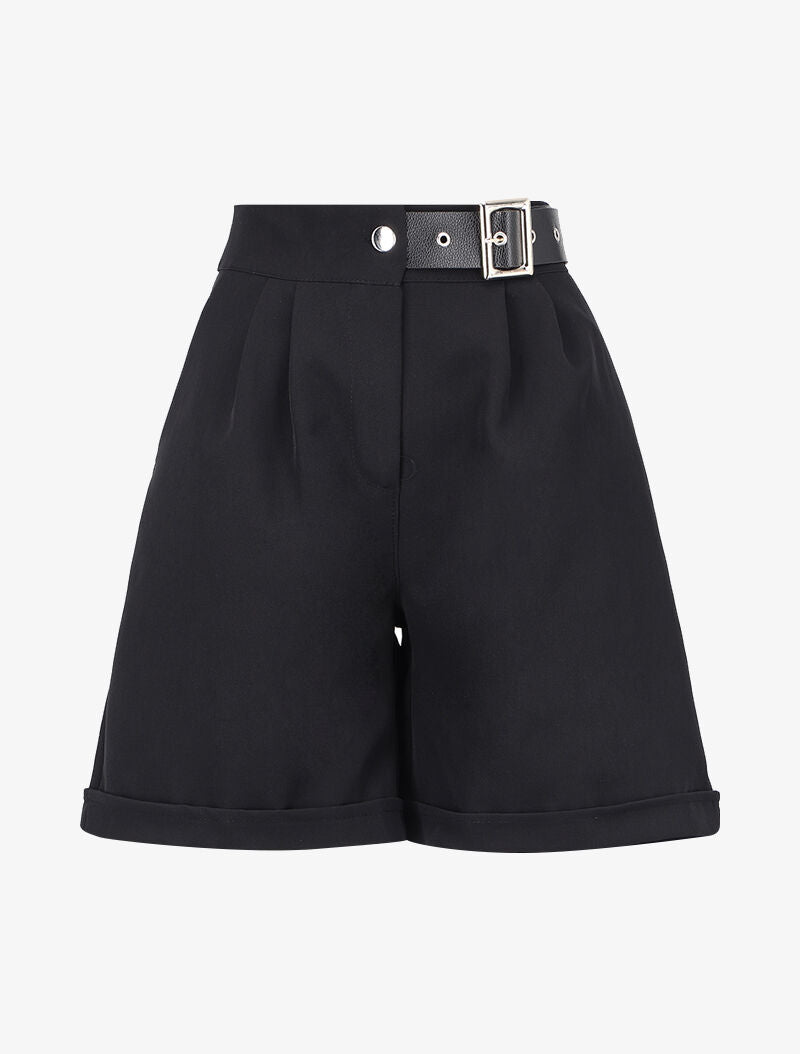Short ample à ceinture simili - noir - 1