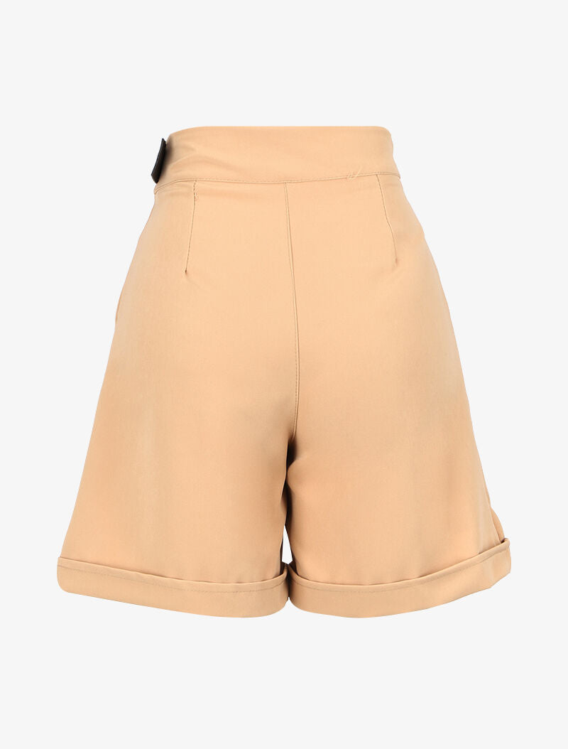 Short ample à ceinture simili - beige - 2