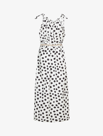 Robe droite à col volanté à pois - blanc - 2