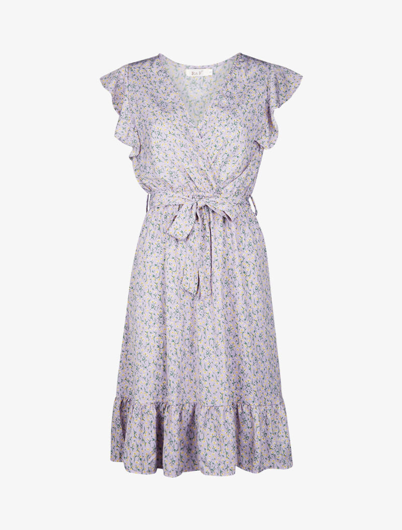 Robe patineuse à fleurs et volants - lilas - 1