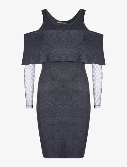 Robe-pull manches voile - gris foncé - 3
