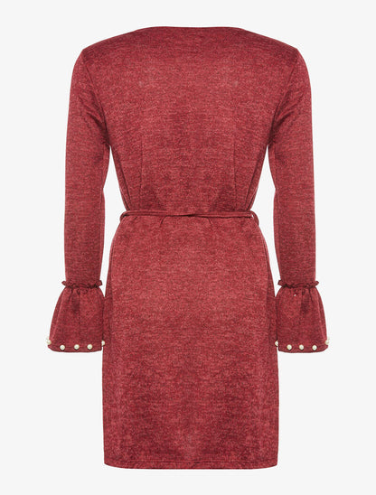Robe-pull col perlé - bordeaux - 2