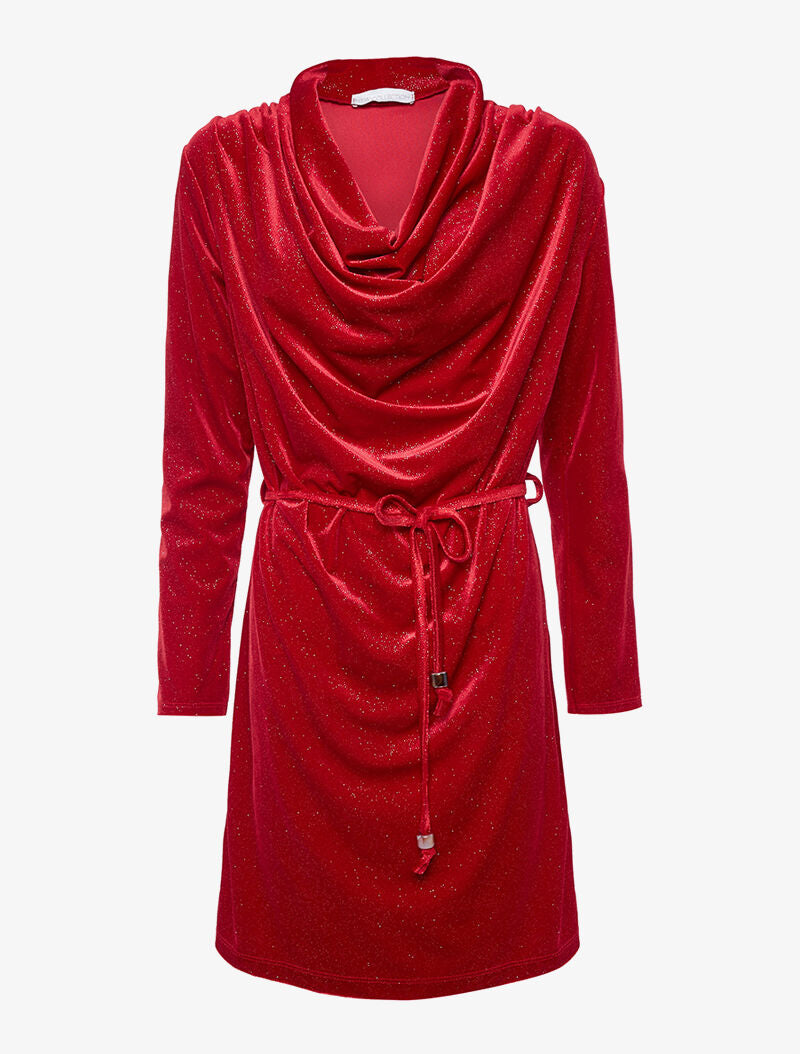 Robe velours pailletée col bénitier - rouge - 1