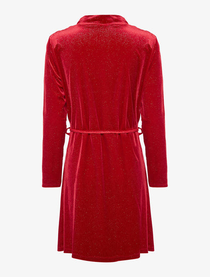 Robe velours pailletée col bénitier - rouge - 2