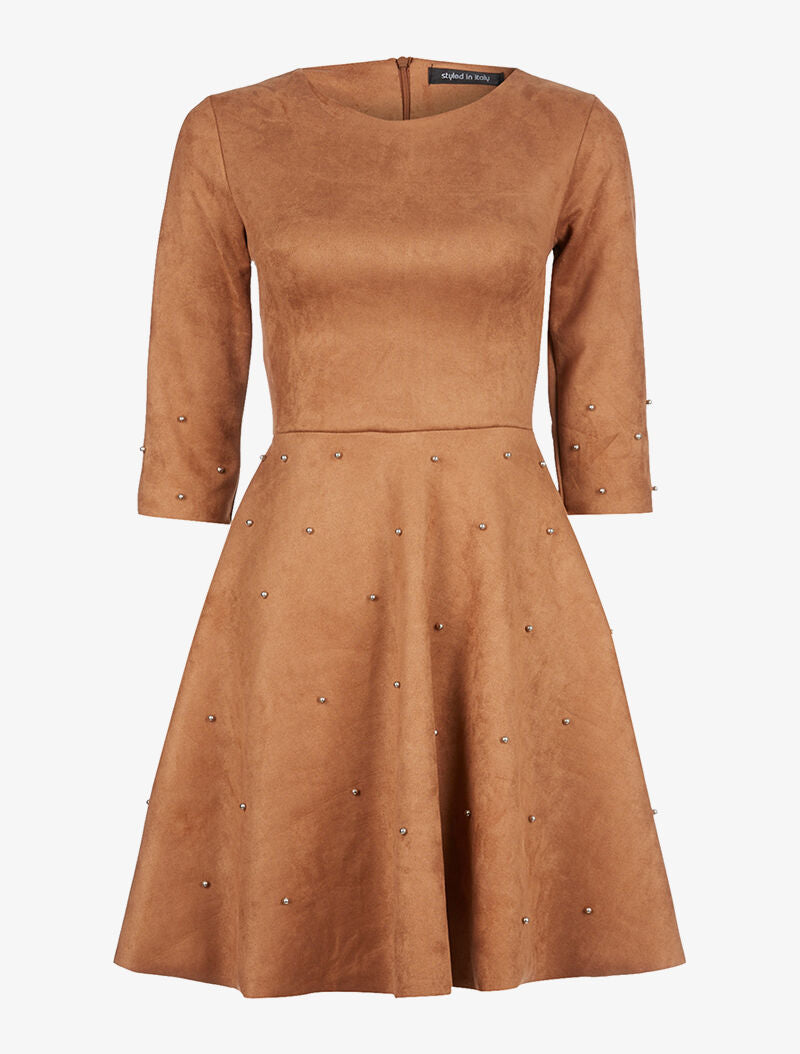 Robe daim à billes argentées - marron - 1