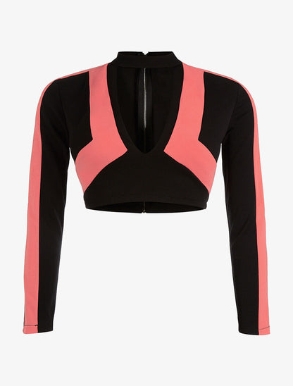 Crop-top graphique - noir/rose - 1