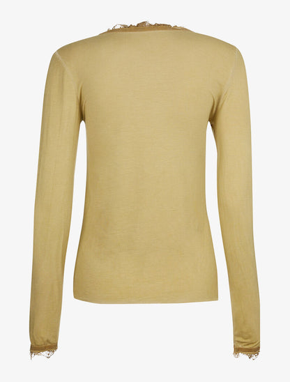 Top fin dentelle effilochée - moutarde - 2