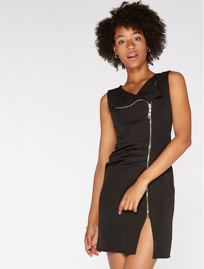 Robe zippée unie - noir - 1