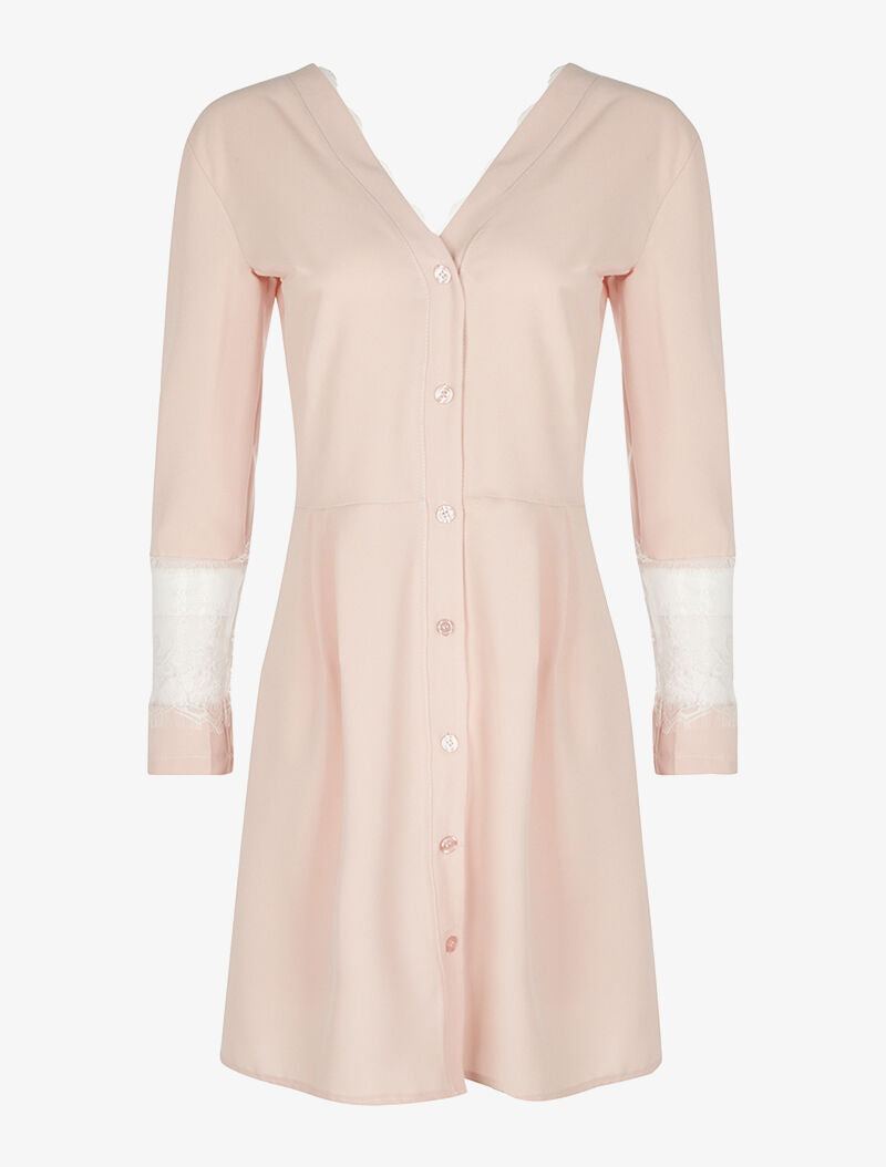 Robe fluide dos dentelle - rose - 1
