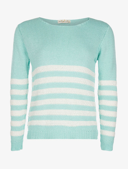 Pull rayures en maille large - bleu - 1