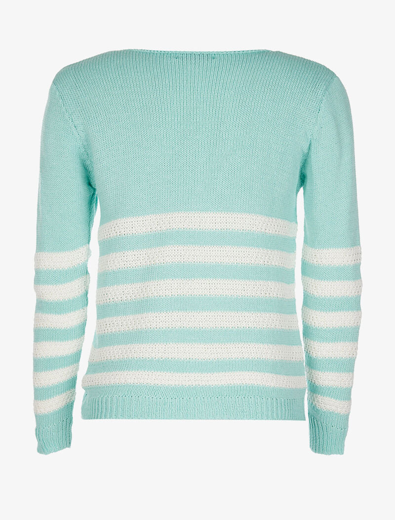Pull rayures en maille large - bleu - 2