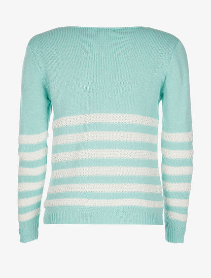 Pull rayures en maille large - bleu - 2