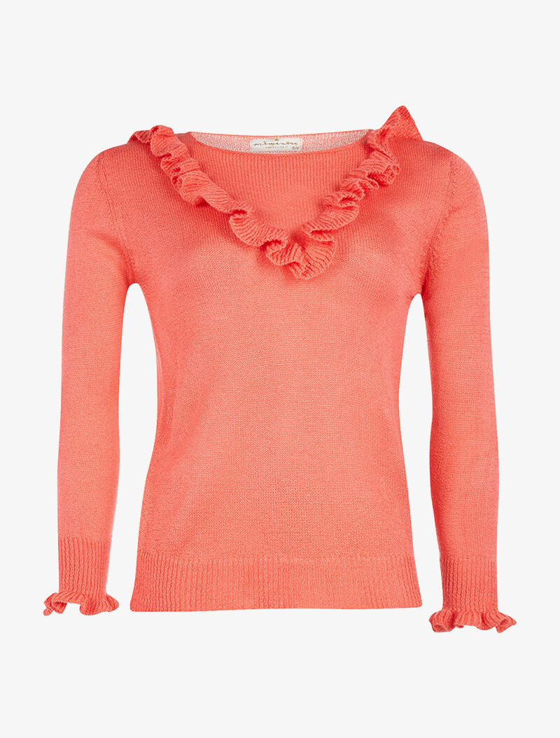 Pull à jabot en V - corail - 1