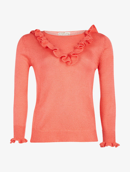 Pull à jabot en V - corail - 1