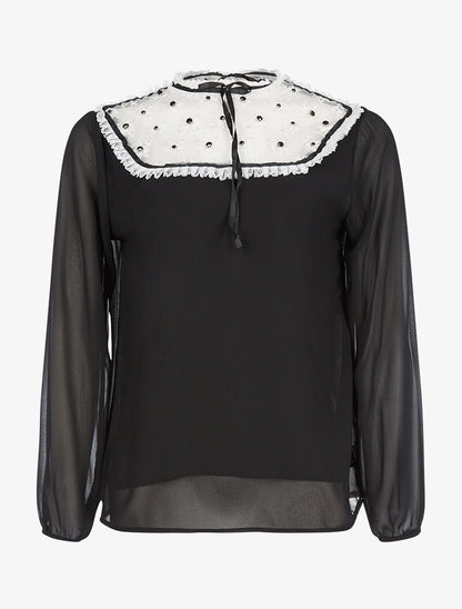 Blouse buste ajouré dentelle plissée - noir - 3