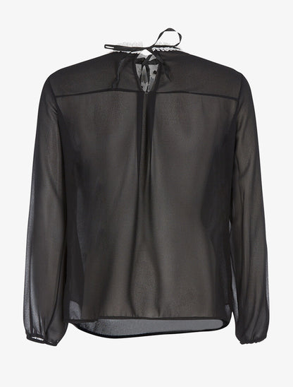 Blouse buste ajouré dentelle plissée - noir - 2
