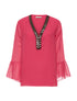 Blouse doublé col V perlé - fushia - 1