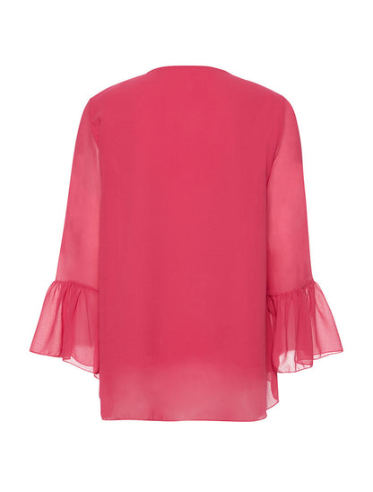 Blouse doublé col V perlé - fushia - 2