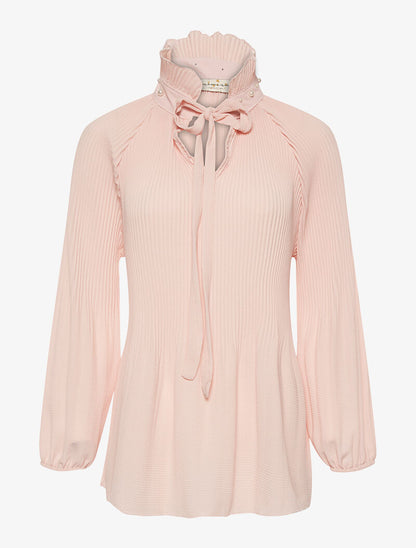 Blouse plissée col à nouer - rose - 1
