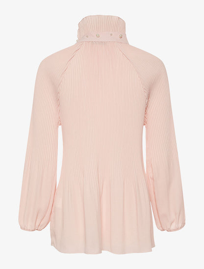 Blouse plissée col à nouer - rose - 2