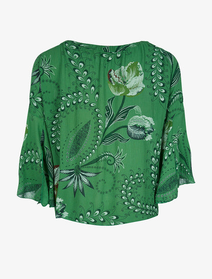 Blouse imprimée manches papillon - vert - 2