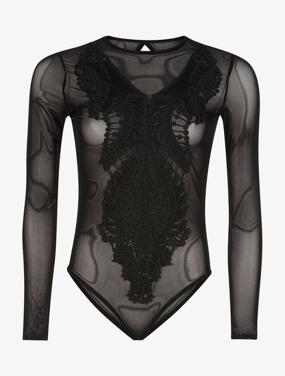Body transparent à dentelle - noir - 1