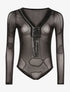 Body voile encolure frangé - noir - 1