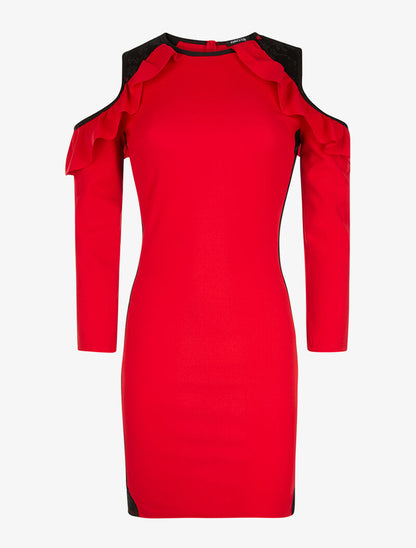 Robe côtés en dentelle - rouge - 3