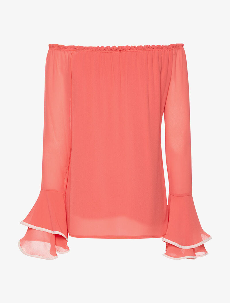 Top voile manches volantées - corail - 2