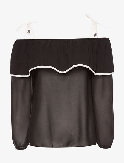 Blouse volantée épaules à nouer - noir - 1