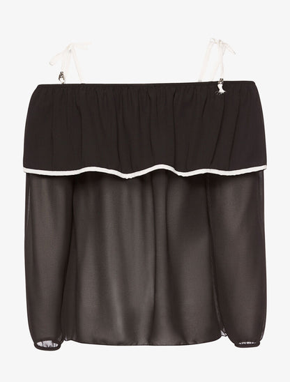 Blouse volantée épaules à nouer - noir - 2