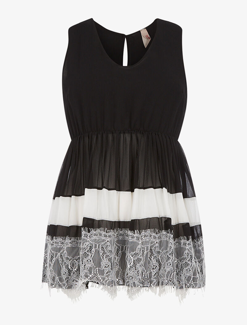 Top voile bas dentelle - noir - 1