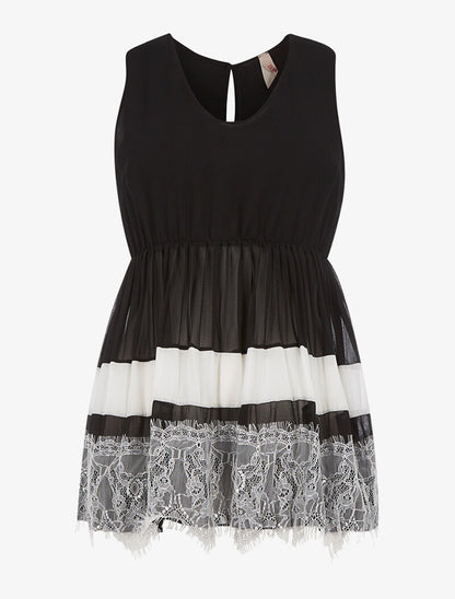 Top voile bas dentelle - noir - 1